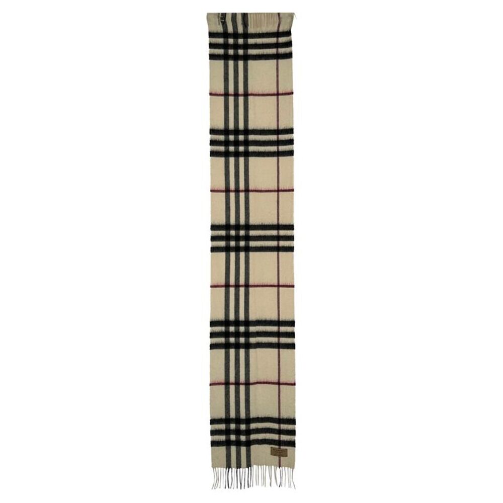 Burberry Giant Check Printed Fringed Scarf in Cream Cashmere
